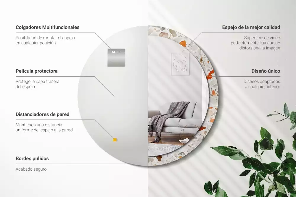 Miroir rond avec décoration Style terrazzo