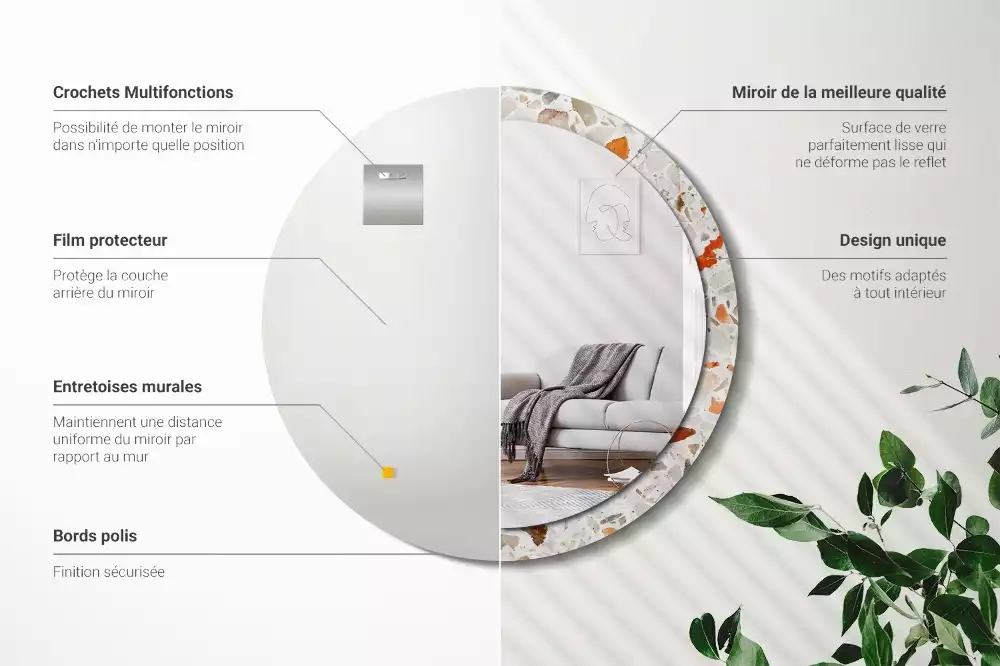 Miroir rond avec décoration Style terrazzo