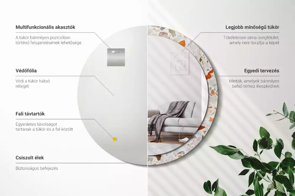 Miroir rond avec décoration Style terrazzo