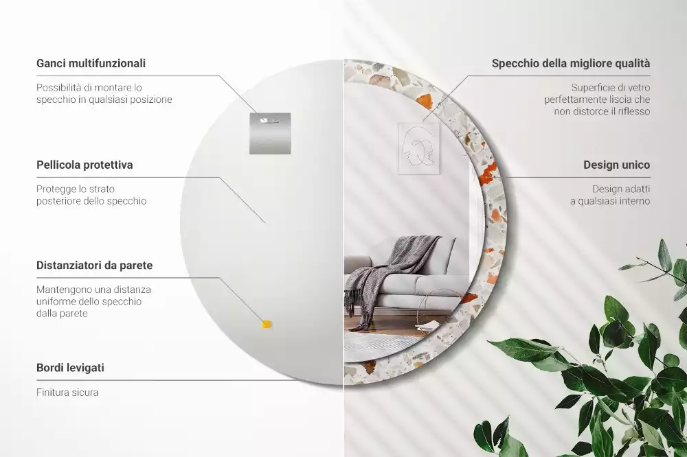 Miroir rond avec décoration Style terrazzo