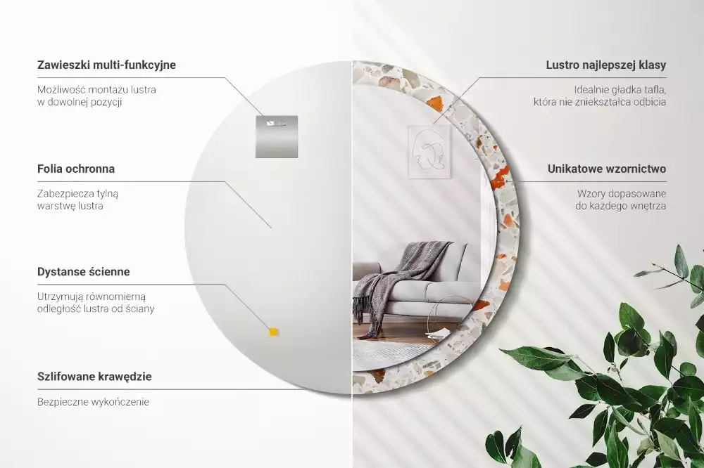 Miroir rond avec décoration Style terrazzo