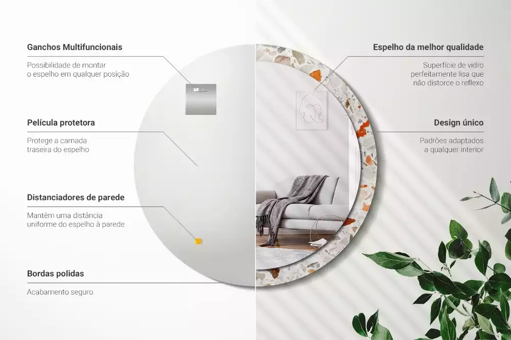 Miroir rond avec décoration Style terrazzo