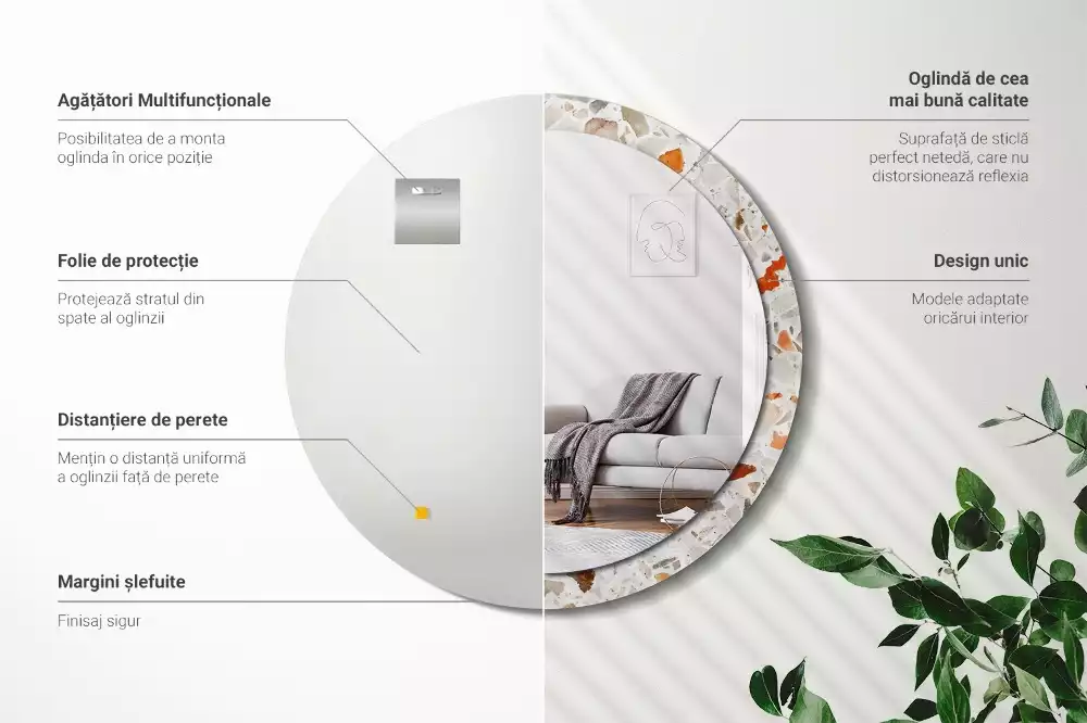 Miroir rond avec décoration Style terrazzo