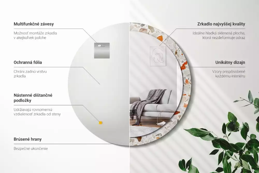 Miroir rond avec décoration Style terrazzo