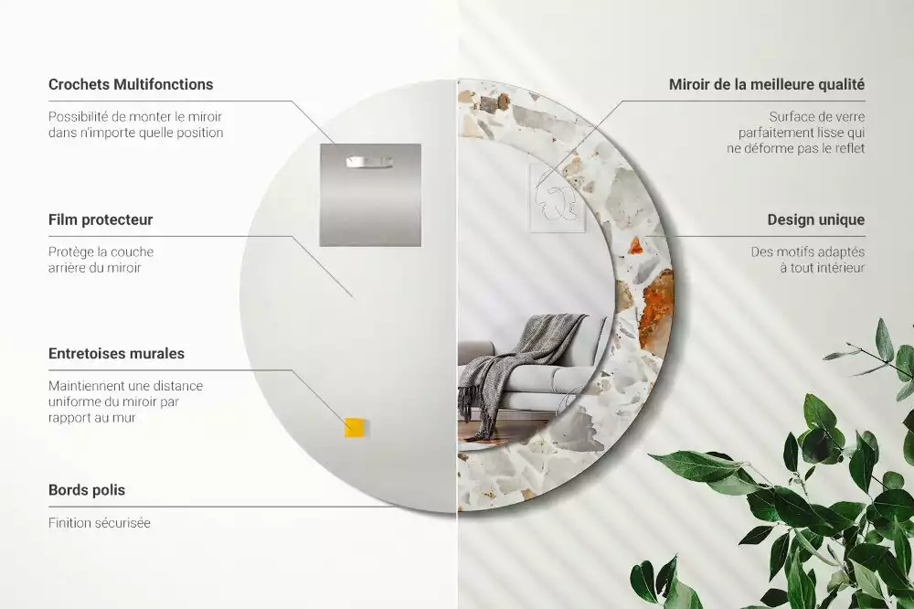 Miroir rond avec décoration Style terrazzo