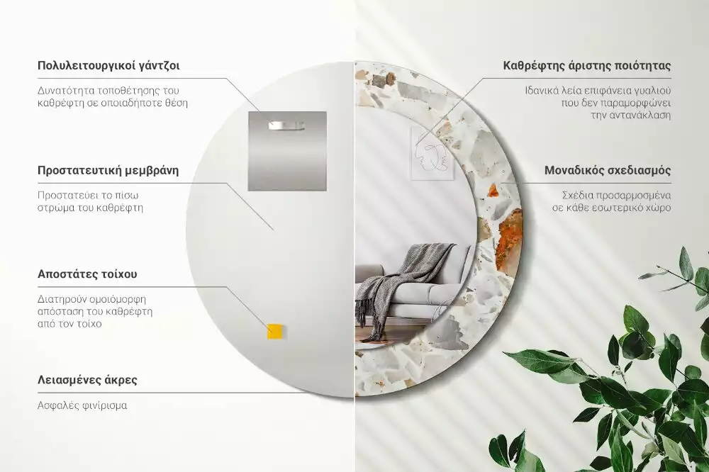 Miroir rond avec décoration Style terrazzo