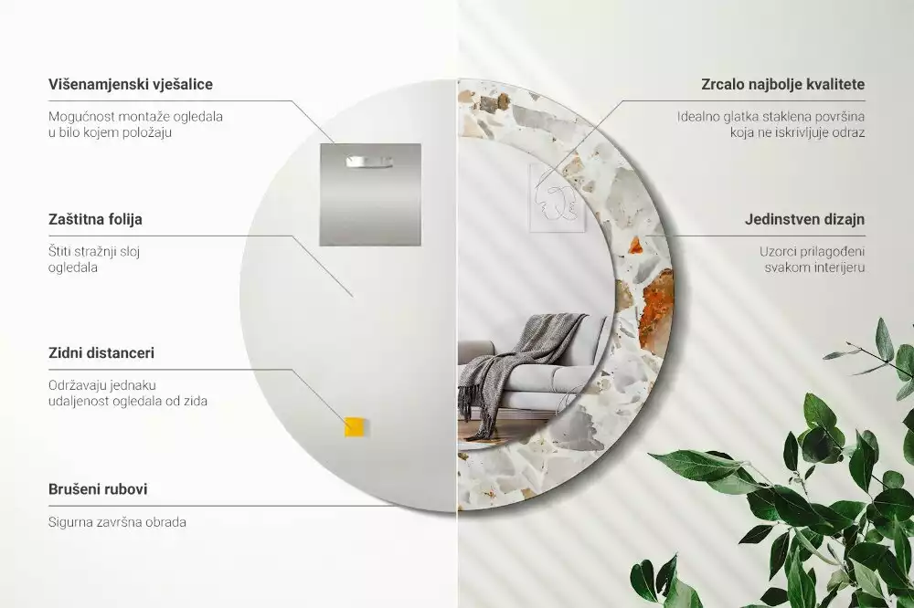 Miroir rond avec décoration Style terrazzo