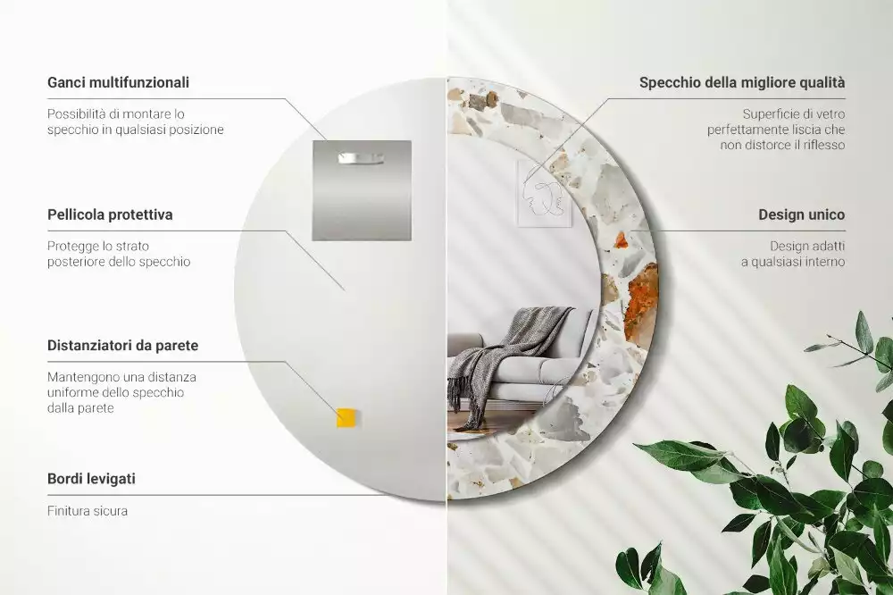 Miroir rond avec décoration Style terrazzo