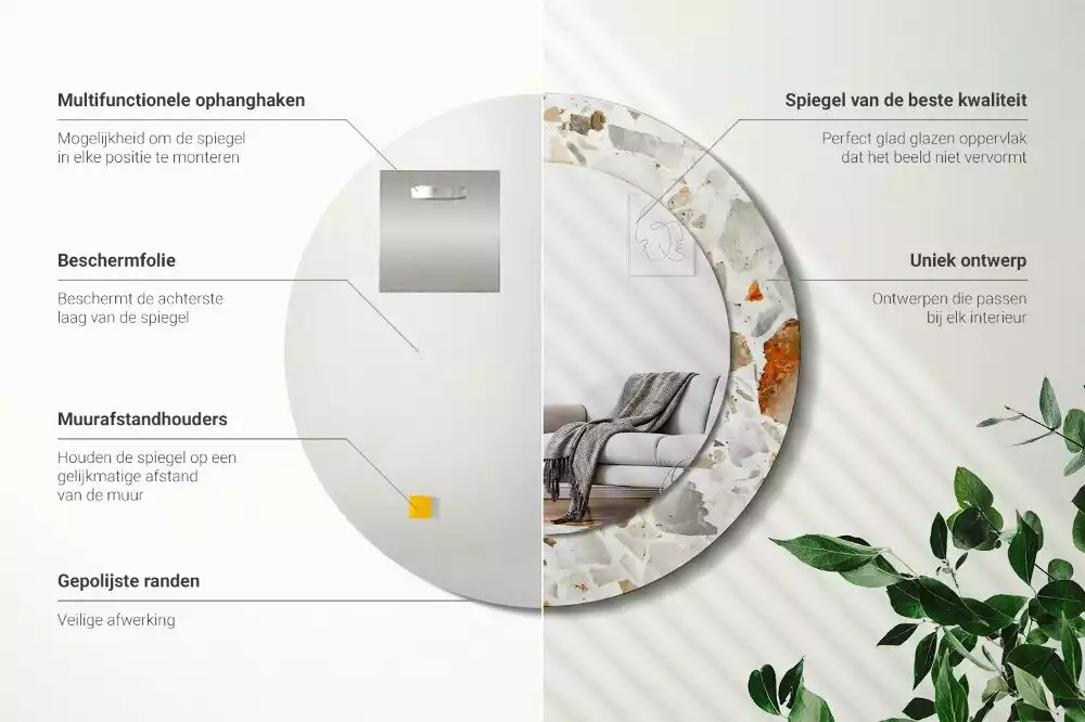 Miroir rond avec décoration Style terrazzo