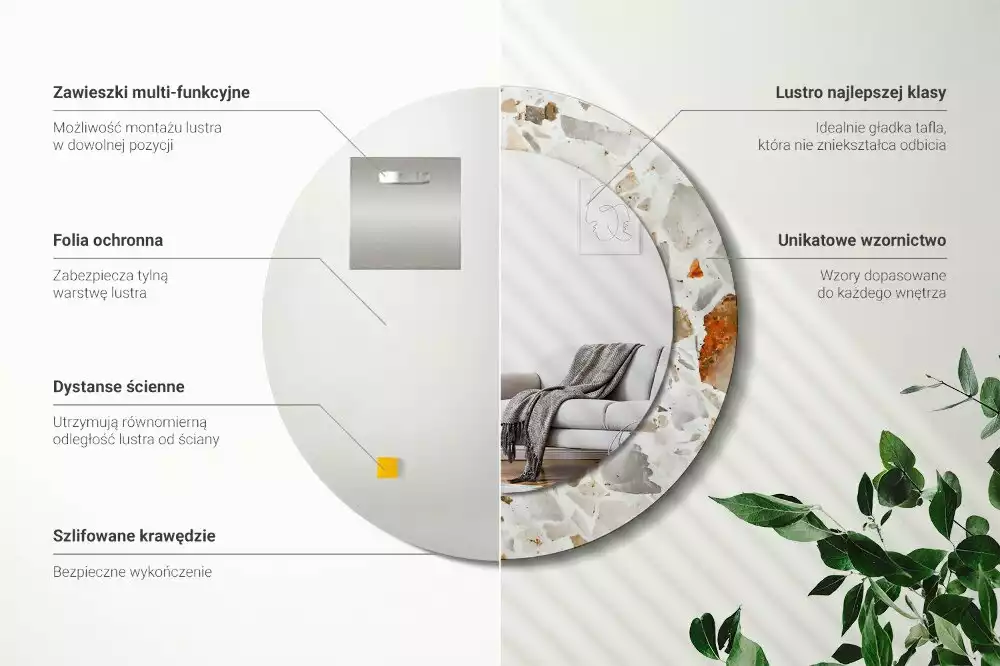 Miroir rond avec décoration Style terrazzo