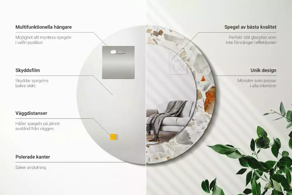 Miroir rond avec décoration Style terrazzo