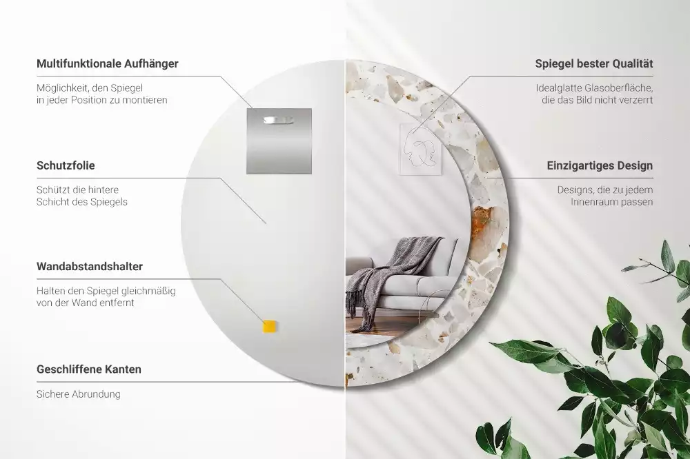 Miroir rond avec décoration Style terrazzo