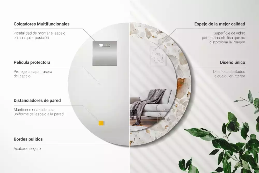 Miroir rond avec décoration Style terrazzo