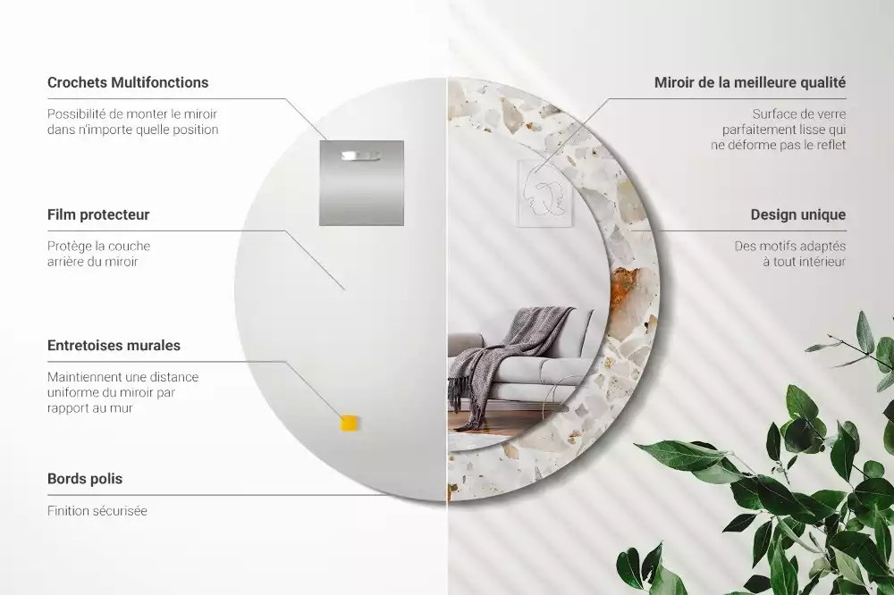 Miroir rond avec décoration Style terrazzo