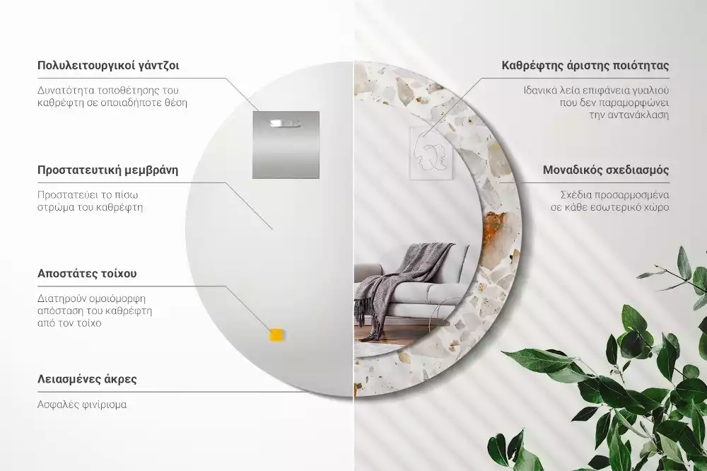 Miroir rond avec décoration Style terrazzo