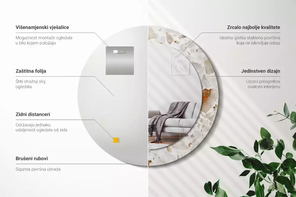 Miroir rond avec décoration Style terrazzo