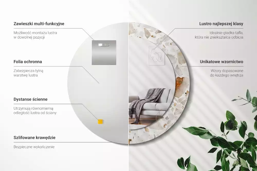 Miroir rond avec décoration Style terrazzo