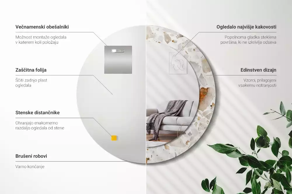 Miroir rond avec décoration Style terrazzo