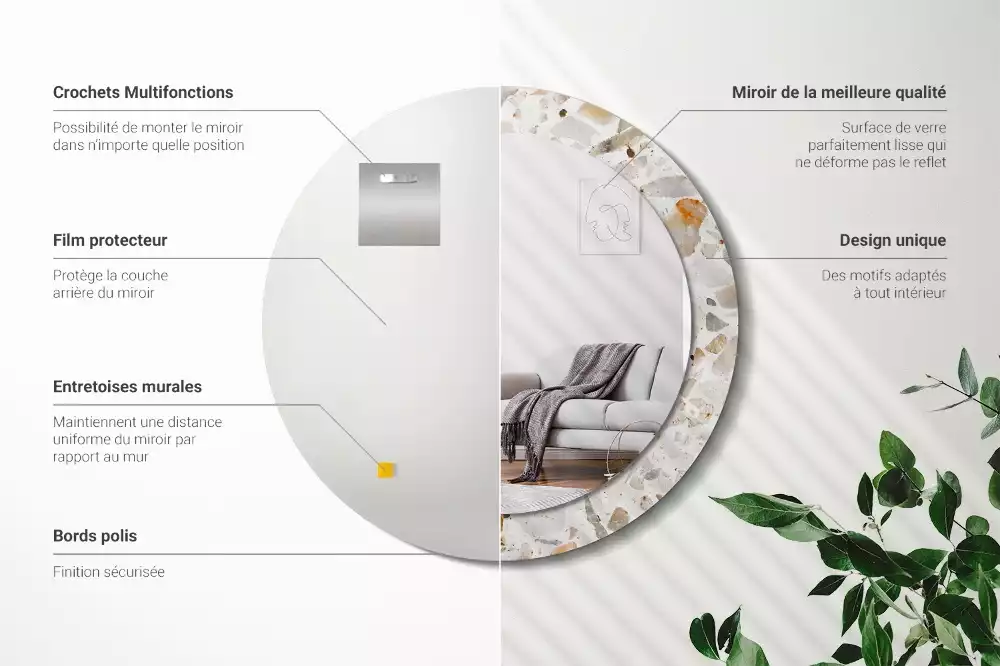 Miroir rond avec décoration Style terrazzo