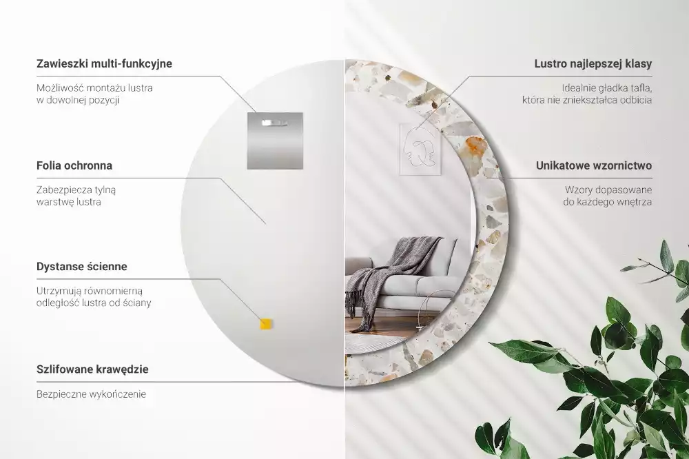 Miroir rond avec décoration Style terrazzo