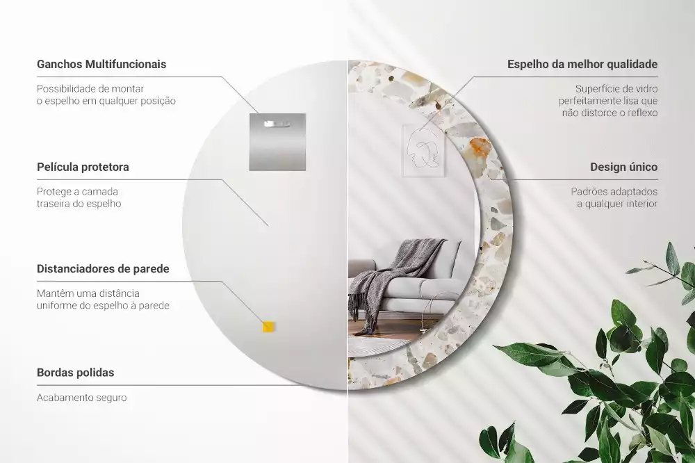 Miroir rond avec décoration Style terrazzo