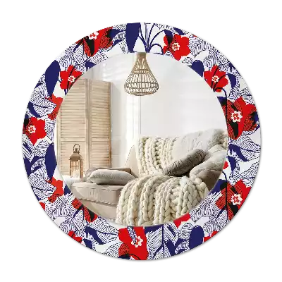 Miroir rond cadre avec impression Philodendrons