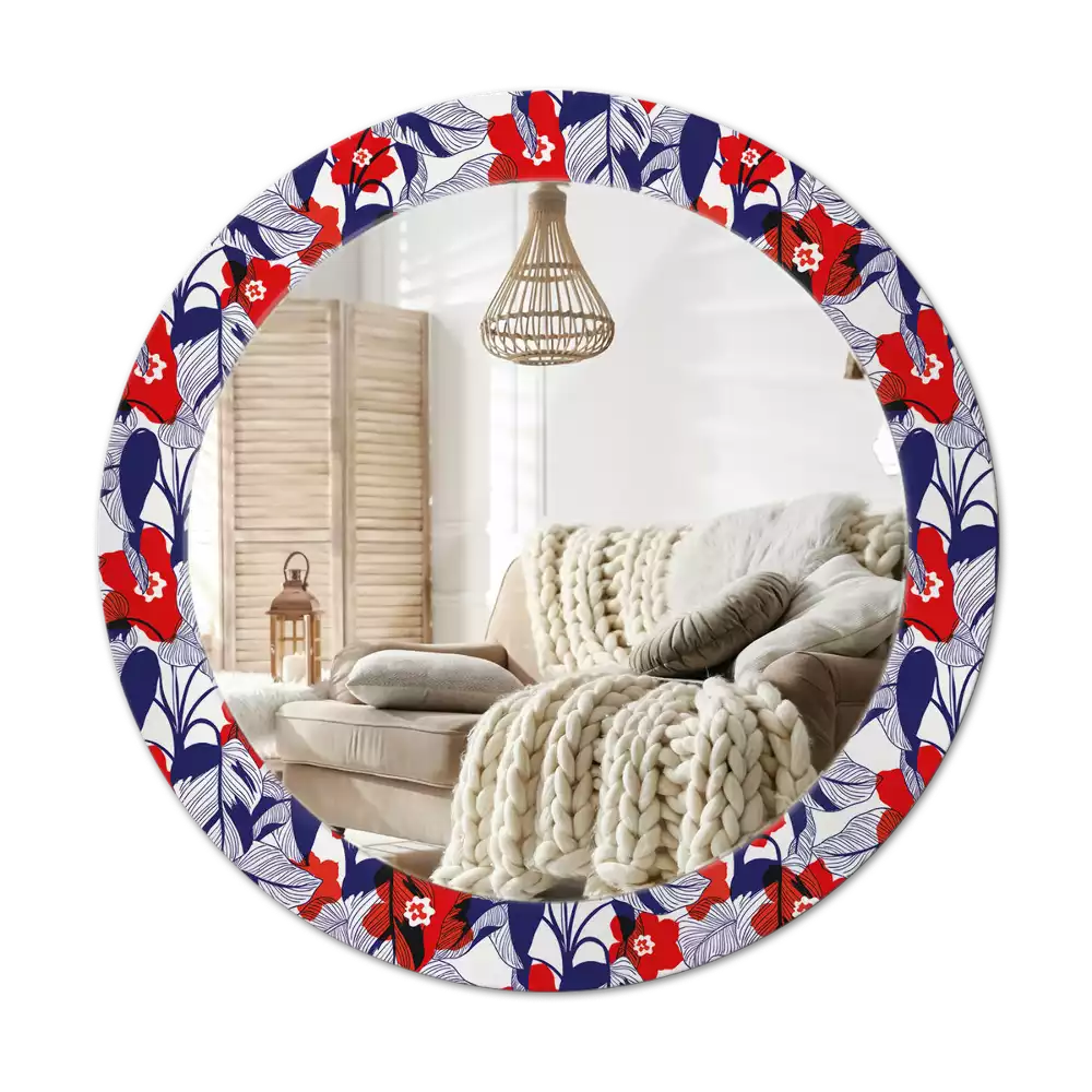 Miroir rond cadre avec impression Philodendrons