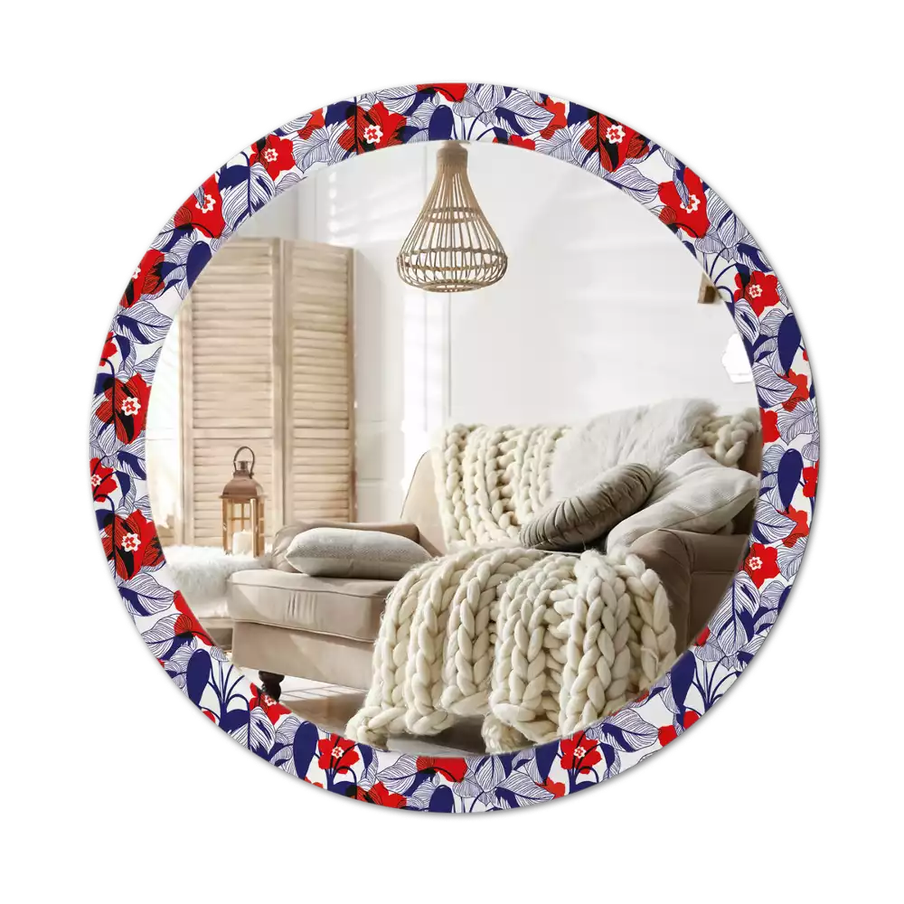 Miroir rond cadre avec impression Philodendrons