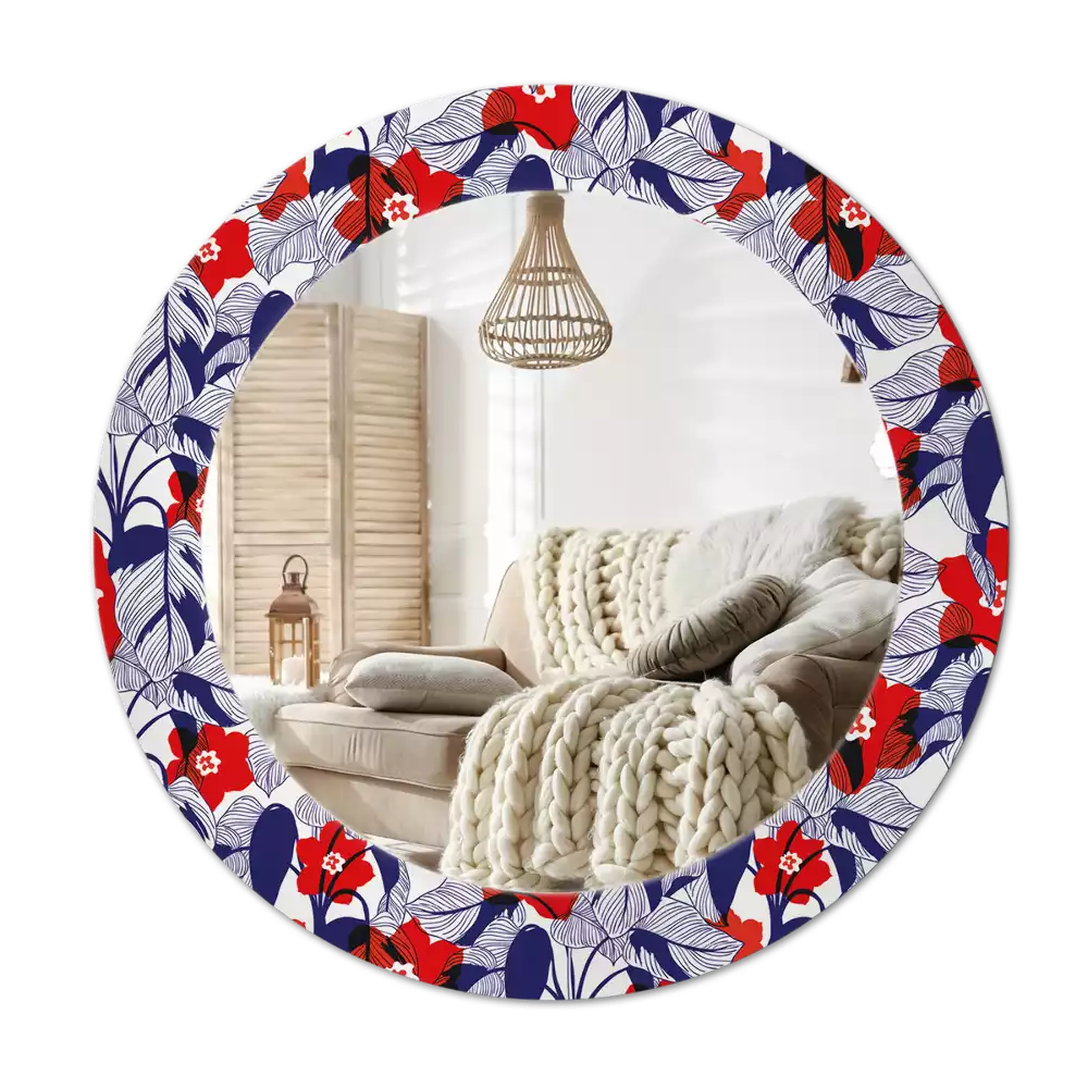 Miroir rond cadre avec impression Philodendrons