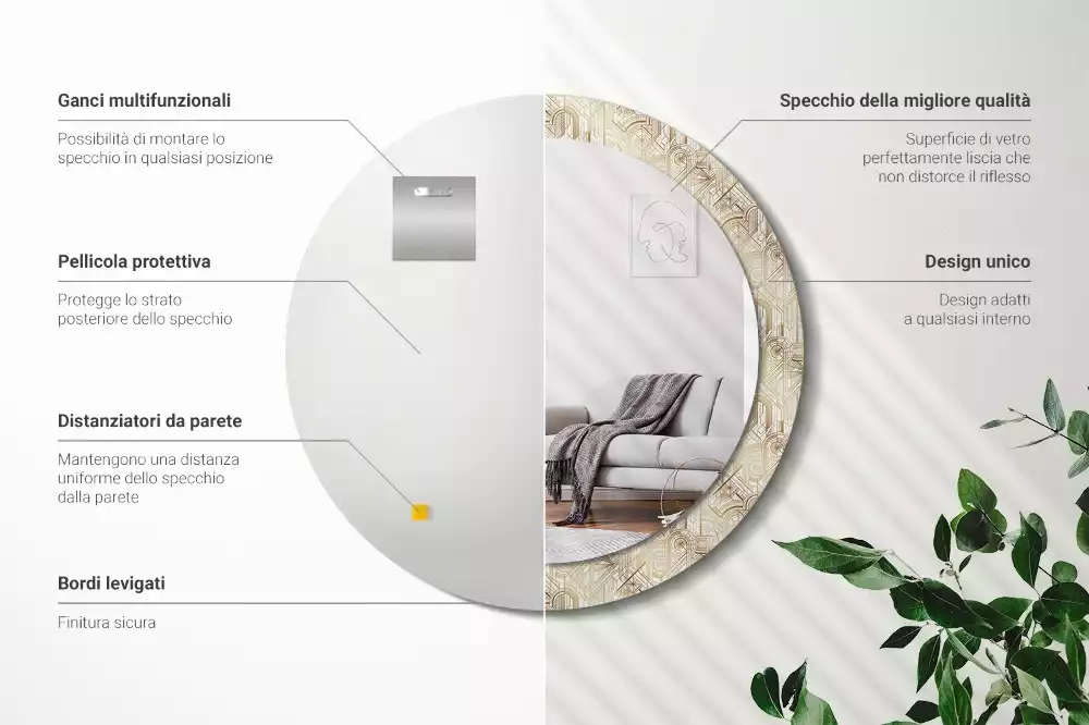 Miroir rond imprimé Composition art déco