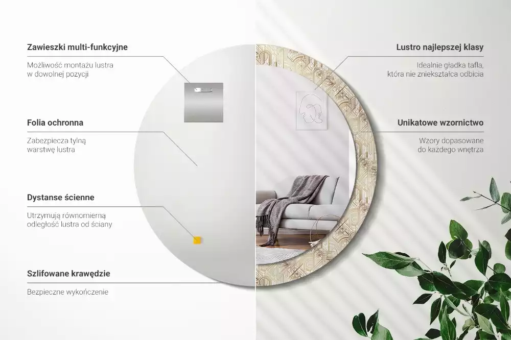 Miroir rond imprimé Composition art déco