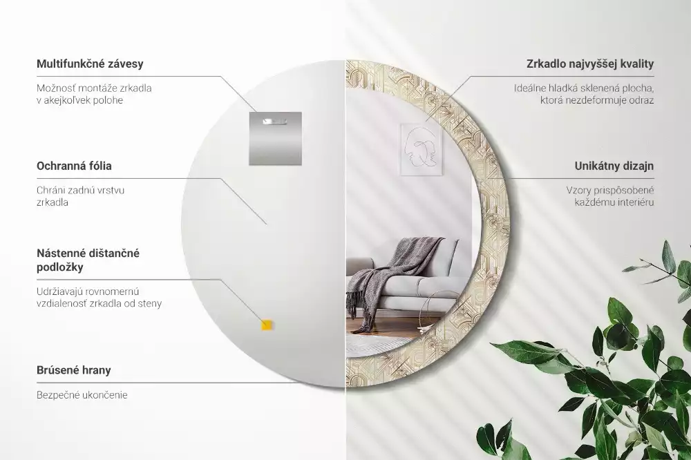 Miroir rond imprimé Composition art déco