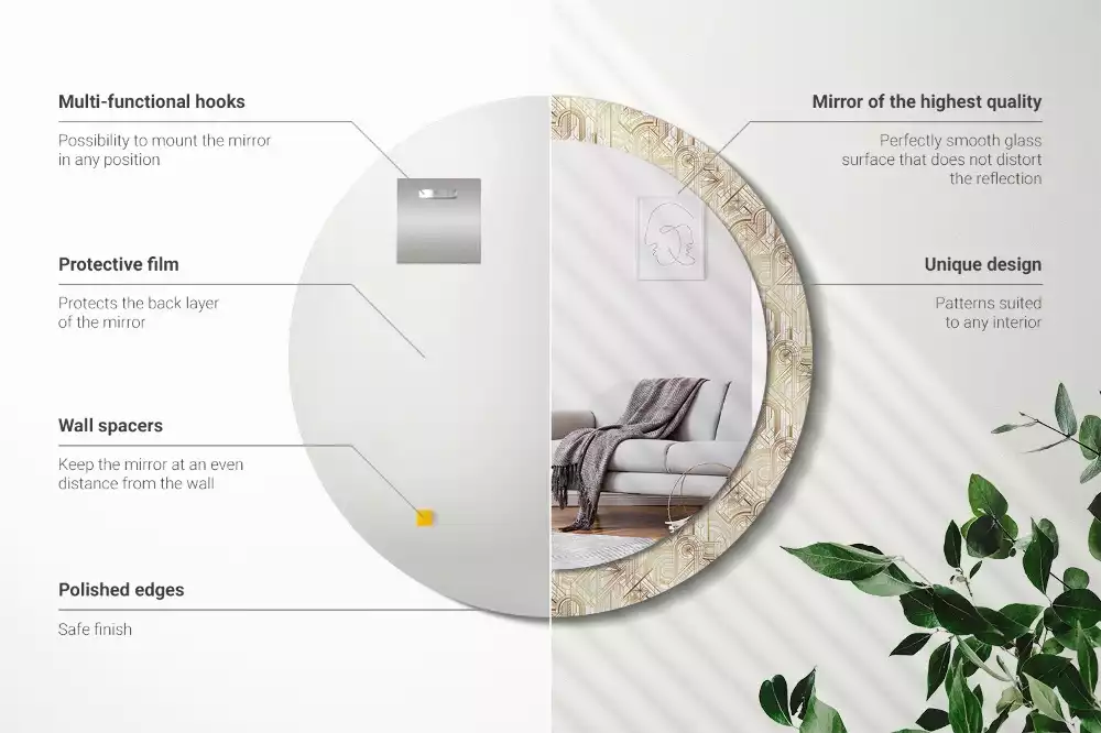 Miroir rond imprimé Composition art déco