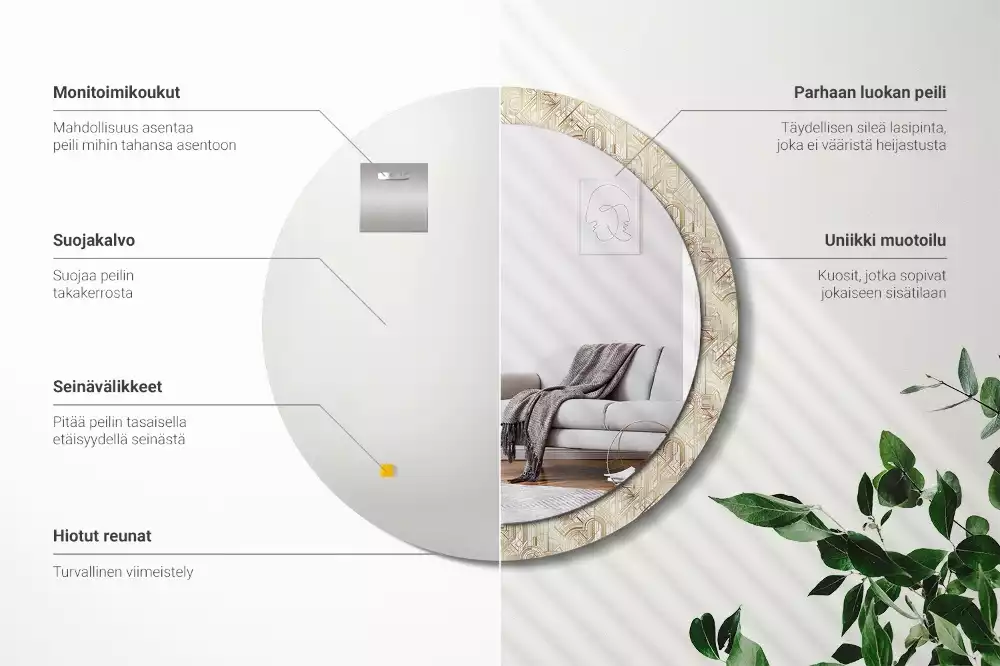 Miroir rond imprimé Composition art déco