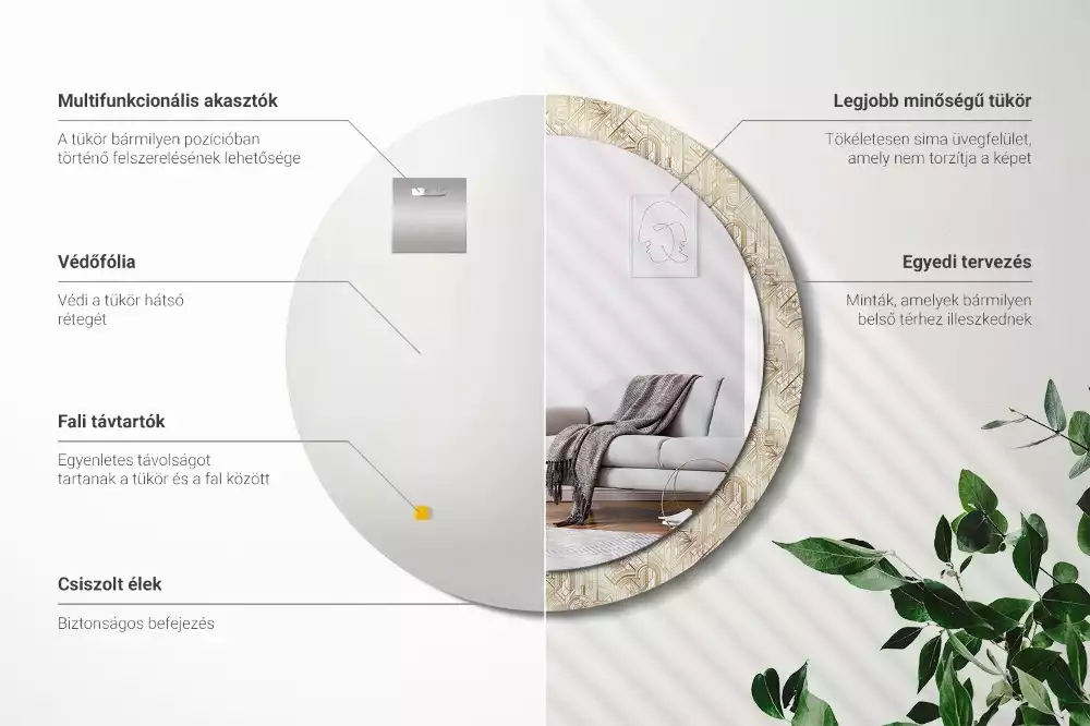 Miroir rond imprimé Composition art déco