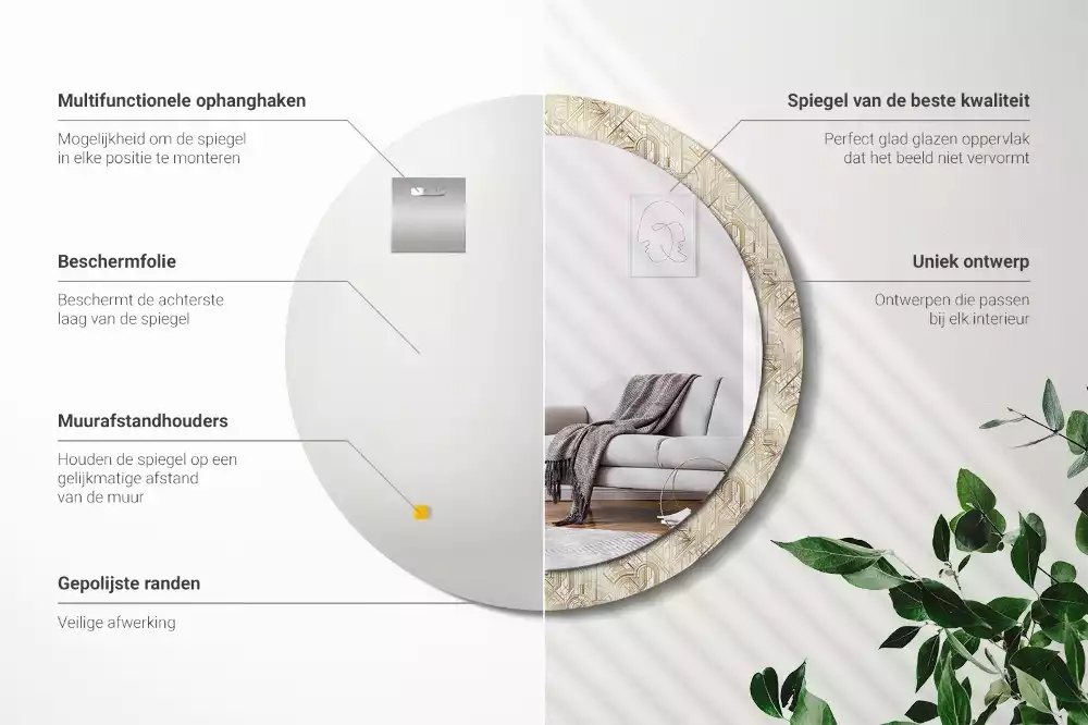 Miroir rond imprimé Composition art déco