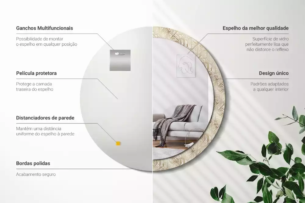 Miroir rond imprimé Composition art déco