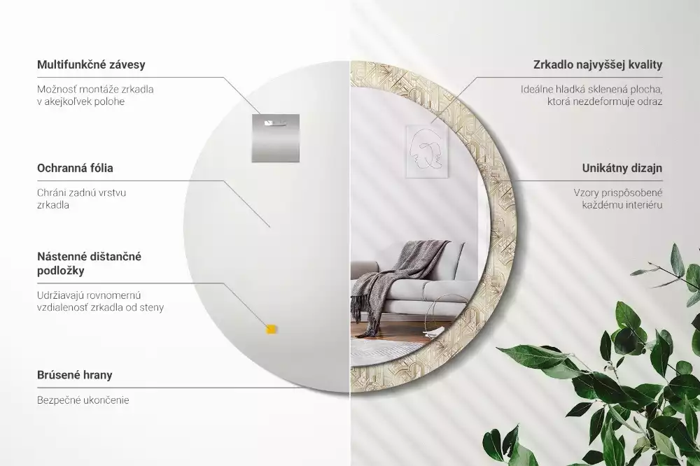 Miroir rond imprimé Composition art déco