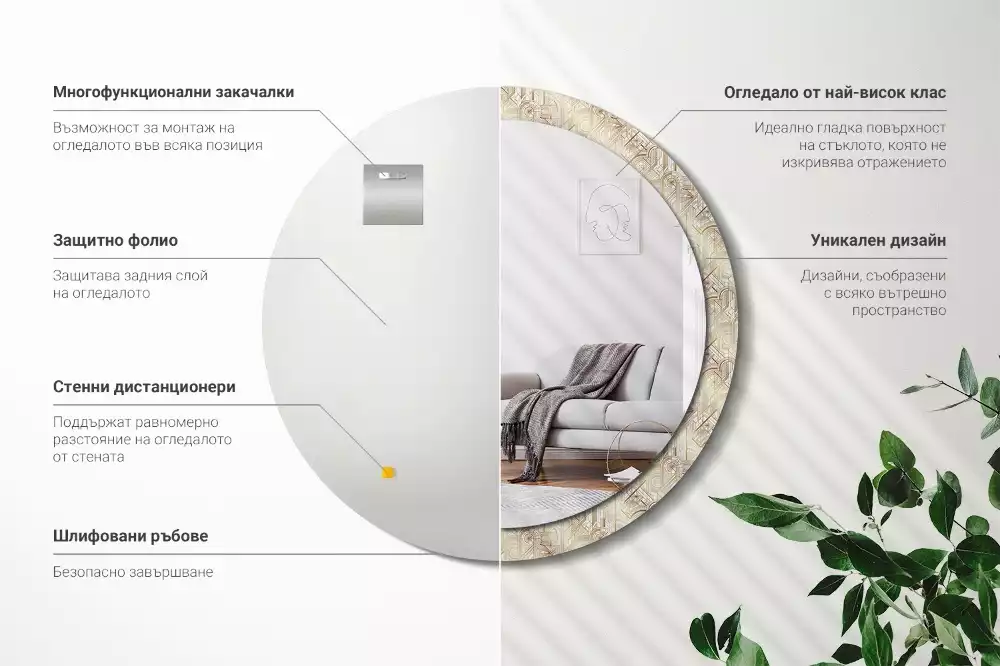Miroir rond imprimé Composition art déco