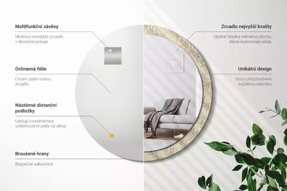 Miroir rond imprimé Composition art déco