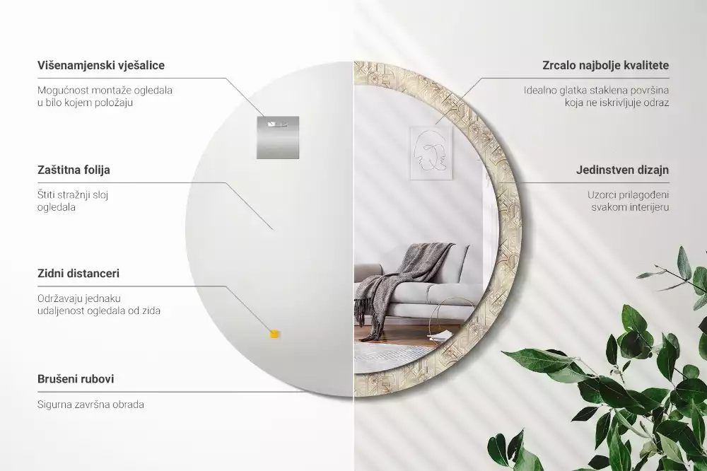 Miroir rond imprimé Composition art déco