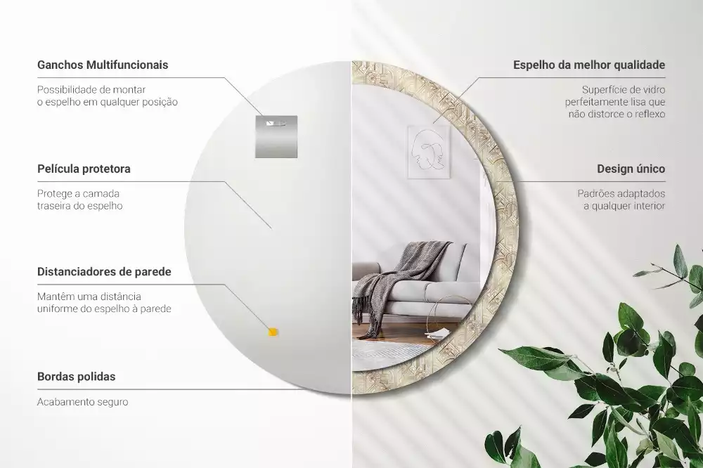 Miroir rond imprimé Composition art déco