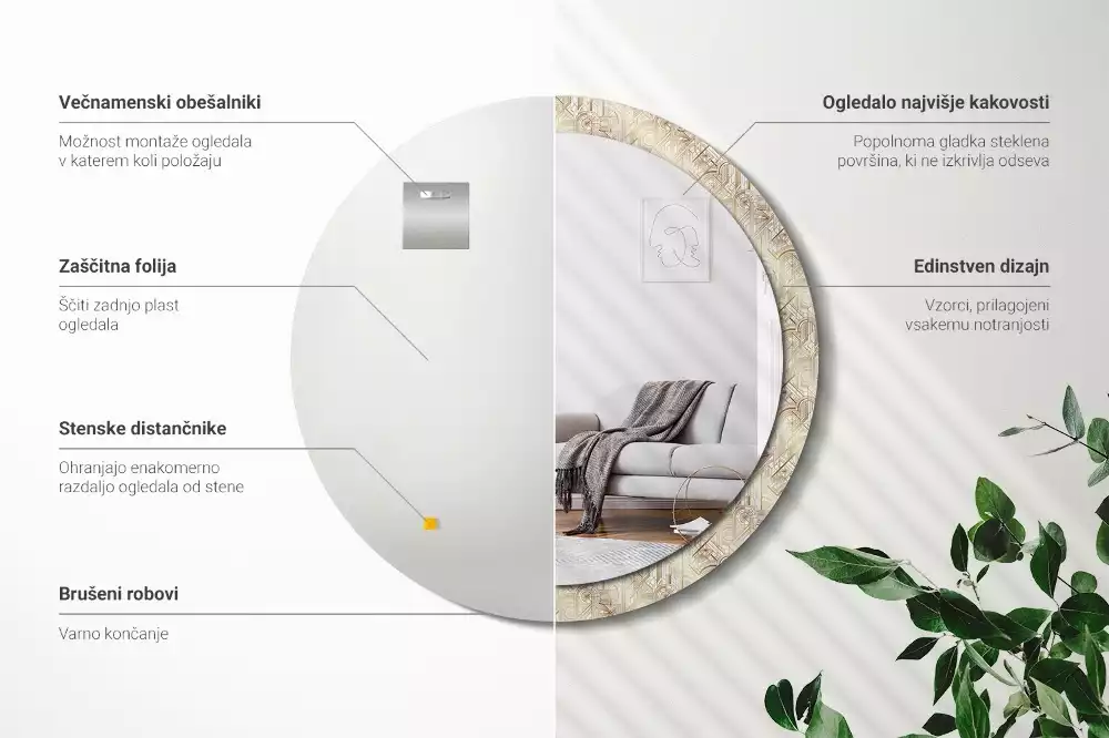 Miroir rond imprimé Composition art déco