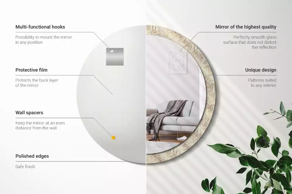Miroir rond imprimé Composition art déco