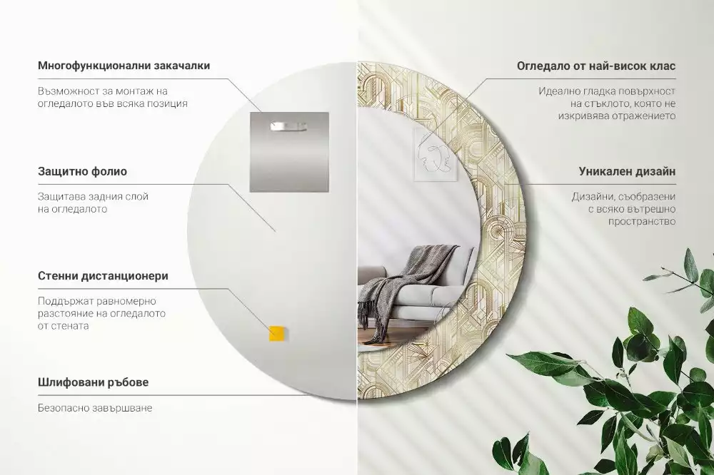 Miroir rond imprimé Composition art déco