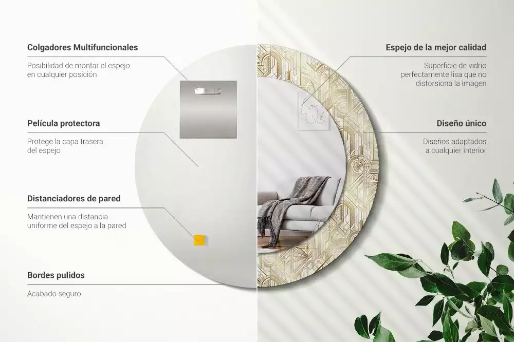 Miroir rond imprimé Composition art déco