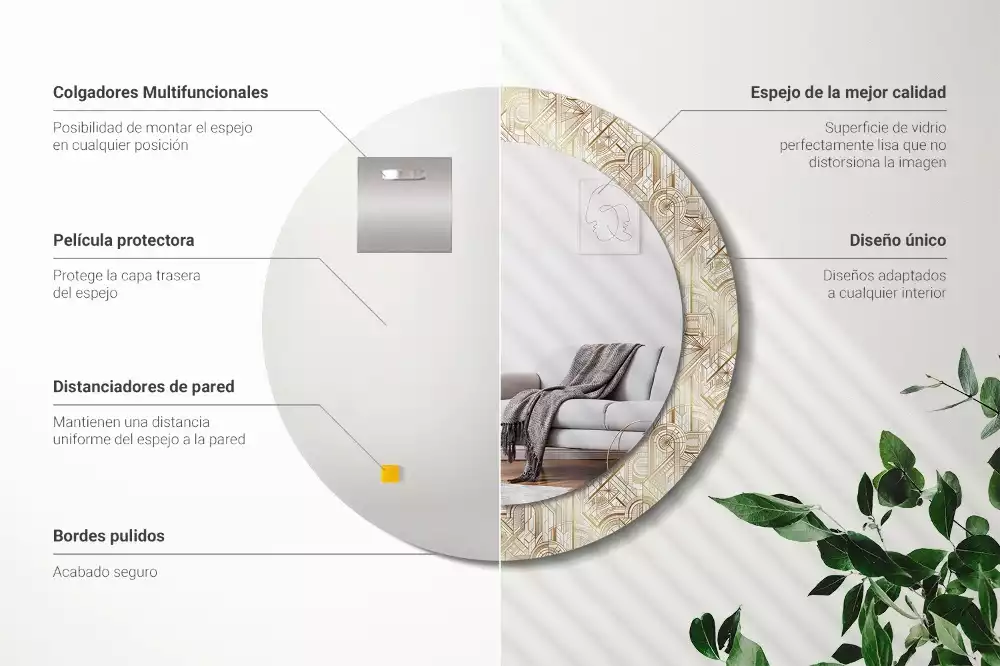 Miroir rond imprimé Composition art déco