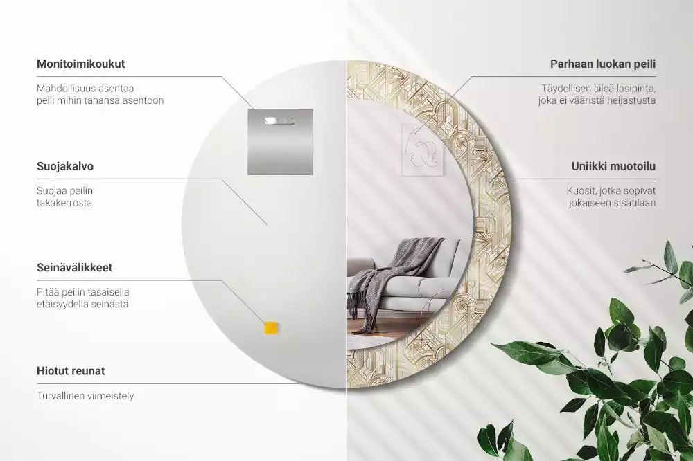 Miroir rond imprimé Composition art déco