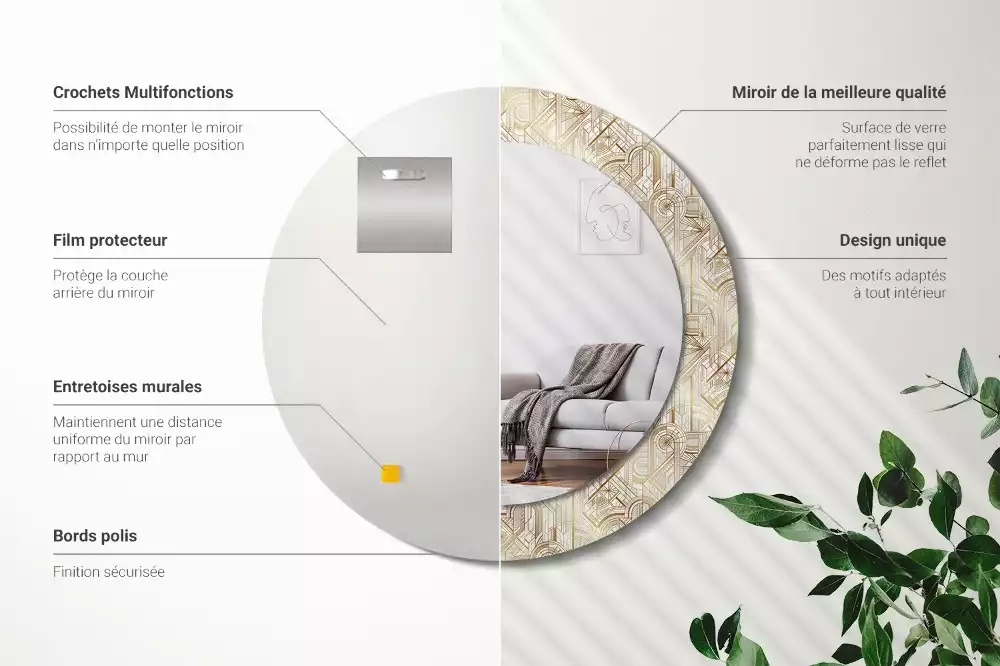 Miroir rond imprimé Composition art déco