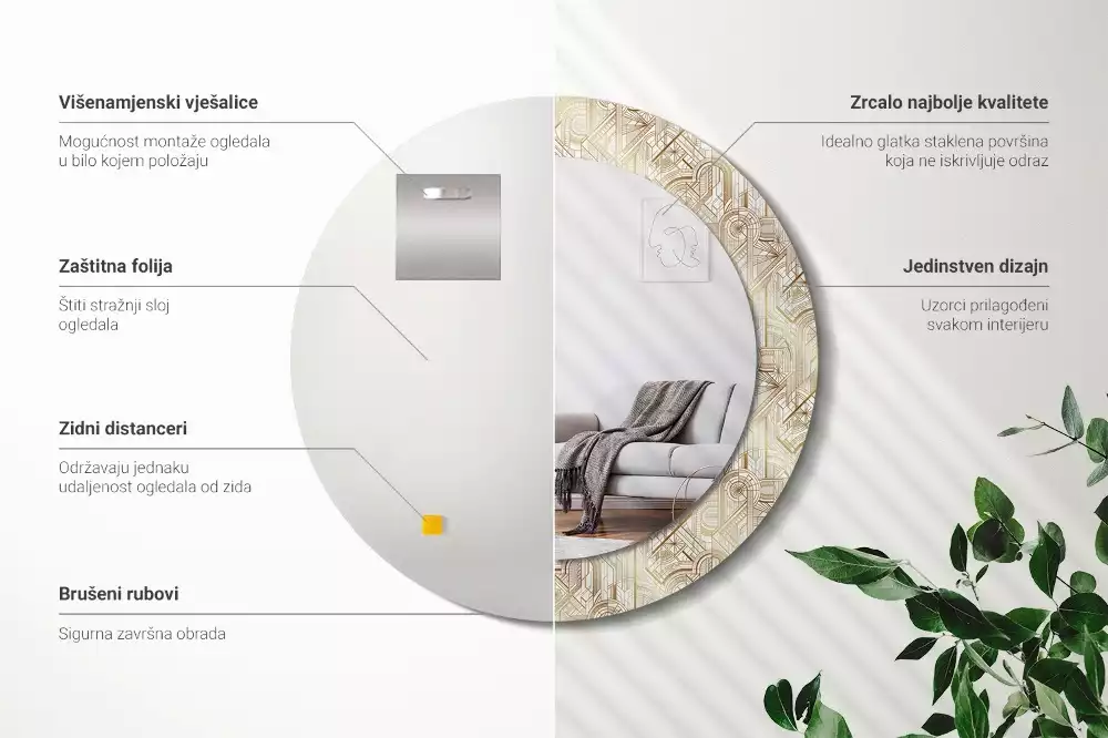 Miroir rond imprimé Composition art déco